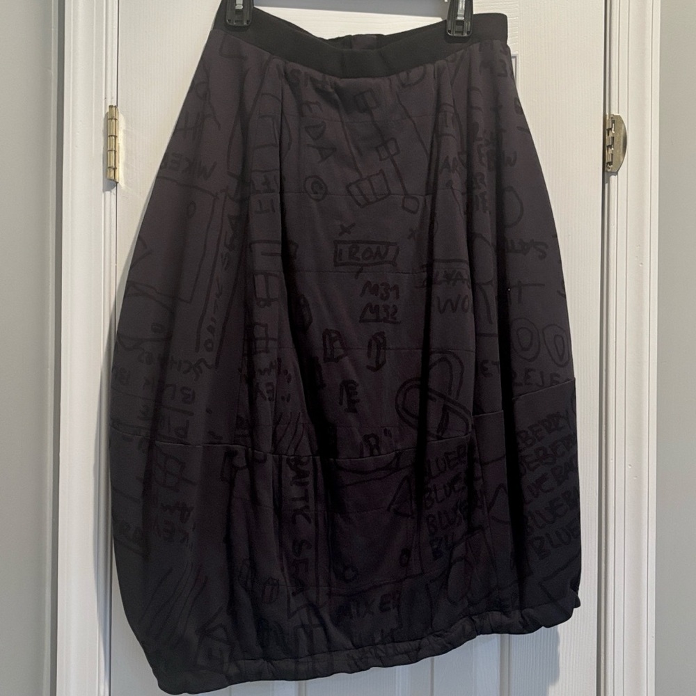 Rundholz Black Label Asymmetrical Tulip Skirt in Dark Gray and Black Print - Picture 4 of 16